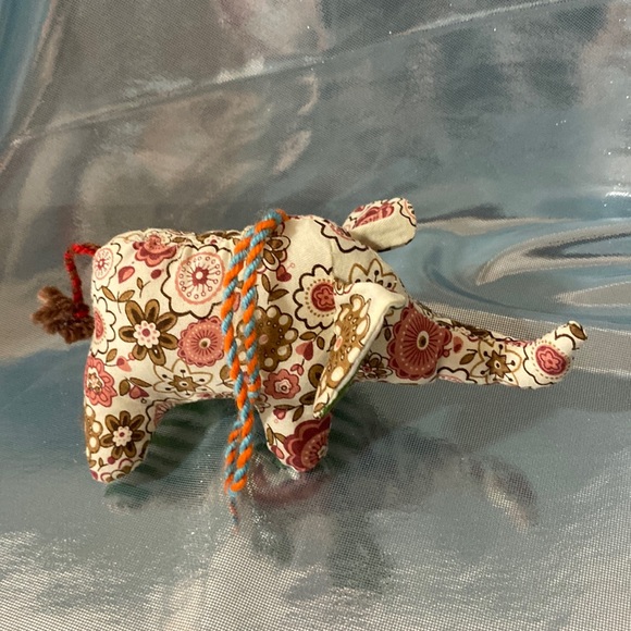 Target Other - Mixed Fabric Elephant Ornament Floral Striped Stuffed Animal 3” tall Rose Green